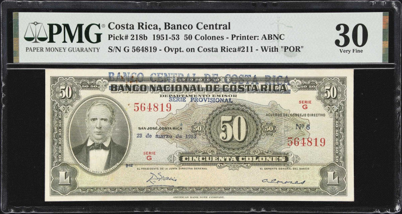 COSTA RICA. Banco Central de Costa Rica. 50 Colones, 25.3.1953. P-218b. PMG Very...