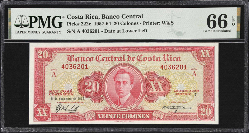 COSTA RICA. Banco Central de Costa Rica. 20 Colones, 9.11.1962. P-222c. PMG Gem ...