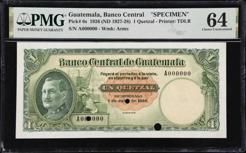 GUATEMALA. Banco Central de Guatemala. 1 Quetzal, 1926 (ND 1927-28). P-6s. Speci...