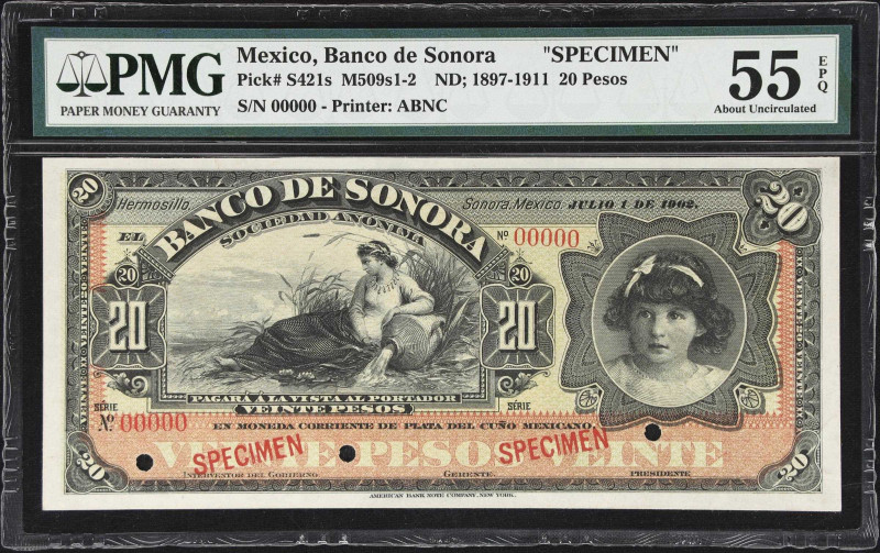 MEXICO. Lot of (3). Banco de Sonora. 5, 10 & 20 Pesos, ND (1897-1911). P-S419s, ...