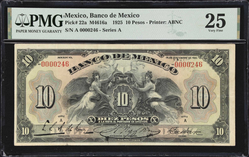 MEXICO. Banco de Mexico. 10 Pesos, 1.9.1925. P-22a. M4616a. PMG Very Fine 25.
P...