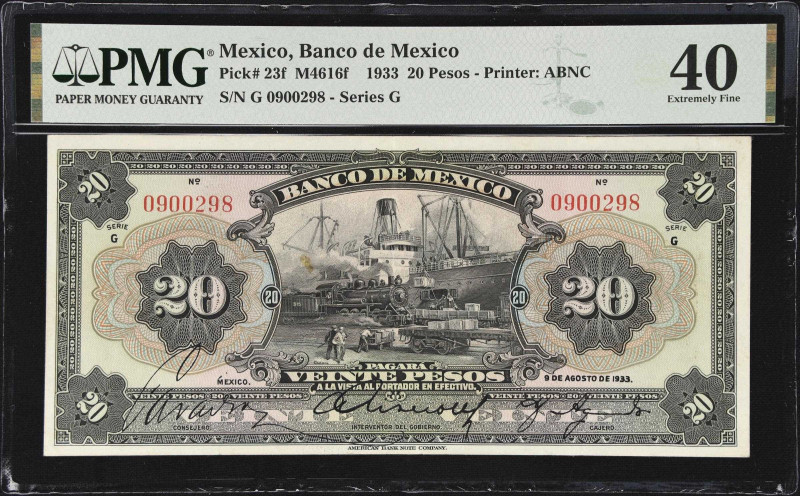 MEXICO. Banco de Mexico. 20 Pesos, 9.8.1933. P-23f. M4616f. PMG Extremely Fine 4...