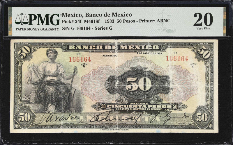 MEXICO. Banco de Mexico. 50 Pesos, 9.8.1933. P-24f. M4618f. PMG Very Fine 20.
T...