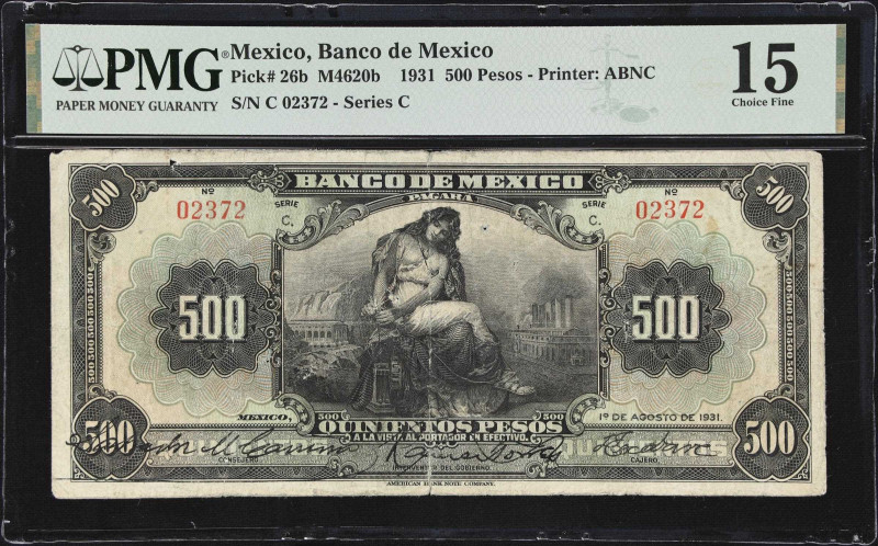 MEXICO. Banco de Mexico. 500 Pesos, 1.8.1931. P-26b. M4620b. PMG Choice Fine 15....