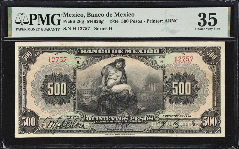 MEXICO. Banco de Mexico. 500 Pesos, 7.3.1934. P-26g. M4620g. PMG Choice Very Fin...