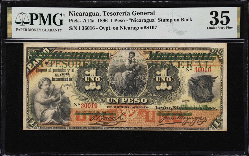 NICARAGUA. Tesoreria General. 1 Peso, 1.4.1896. P-A14a. PMG Choice Very Fine 35....