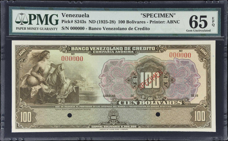 VENEZUELA. Banco Venezolano de Credito. 100 Bolivares, ND (1925-28). P-S243s. Sp...