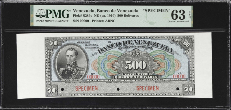 VENEZUELA. Banco de Venezuela. 500 Bolivares, ND (ca. 1910). P-S289s. Specimen. ...