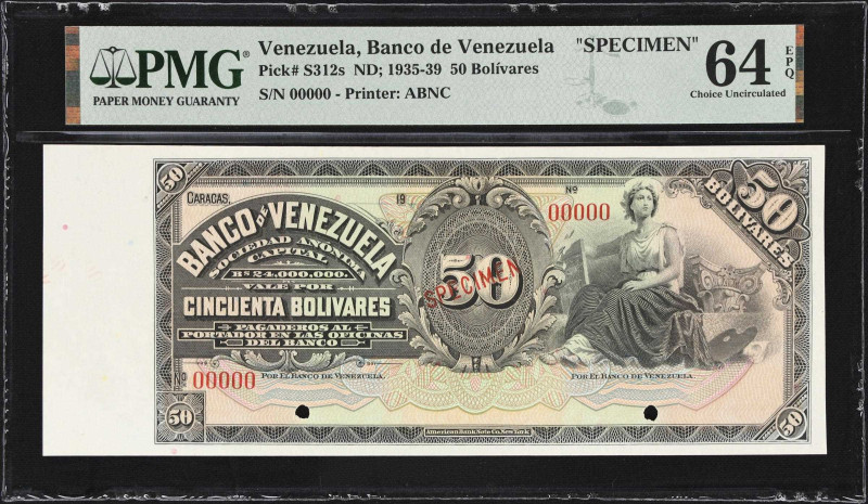 VENEZUELA. Banco de Venezuela. 50 Bolivares, ND (1935-39). P-S312s. Specimen. PM...