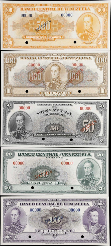 VENEZUELA. Lot of (5). Banco Central de Venezuela. 10 to 500 Bolivares, ND (1940...