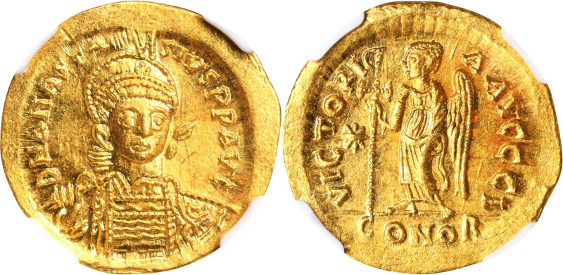 ANASTASIUS I, 491-518. AV Solidus (4.48 gms), Constantinople Mint, 10th Officina...