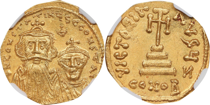 CONSTANS II with CONSTANTINE IV, 641-668. AV Solidus (4.47 gms), Constantinople ...