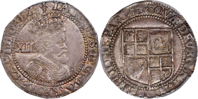 GREAT BRITAIN. Shilling, ND (1623-24). London Mint; mm: Lis. James I. PCGS AU-55...