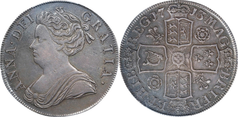 GREAT BRITAIN. Crown, 1713 Year DVODECIMO. London Mint. Anne. PCGS AU-50.
S-360...