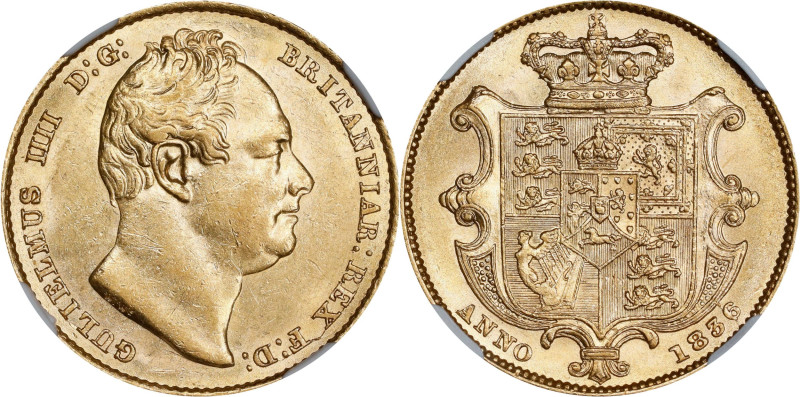 GREAT BRITAIN. Sovereign, 1836. London Mint. William IV. NGC AU-58.
S-3829B; Fr...