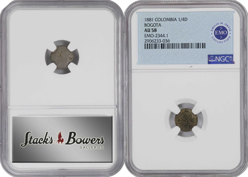 COLOMBIA. Trio of 1/4 Decimos (3 Pieces), 1869-81. Bogota Mint. All NGC Certifie...