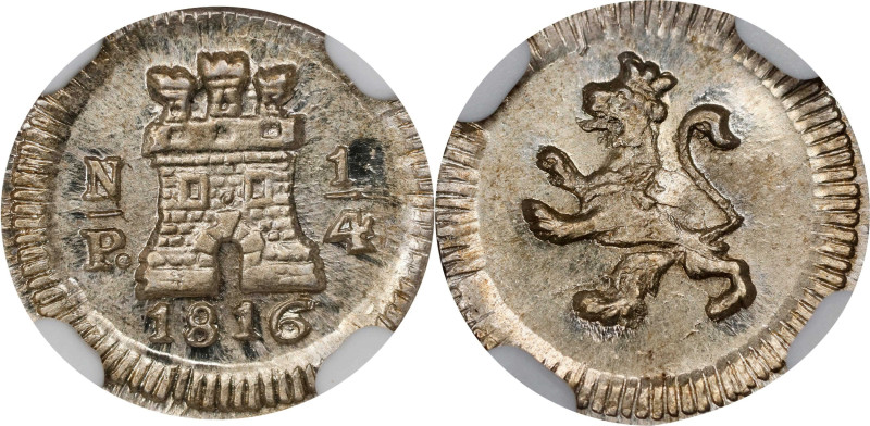 COLOMBIA. 1/4 Real, 1816-PN. Popayan Mint. Ferdinand VII. NGC MS-64.
EMO-2353.1...