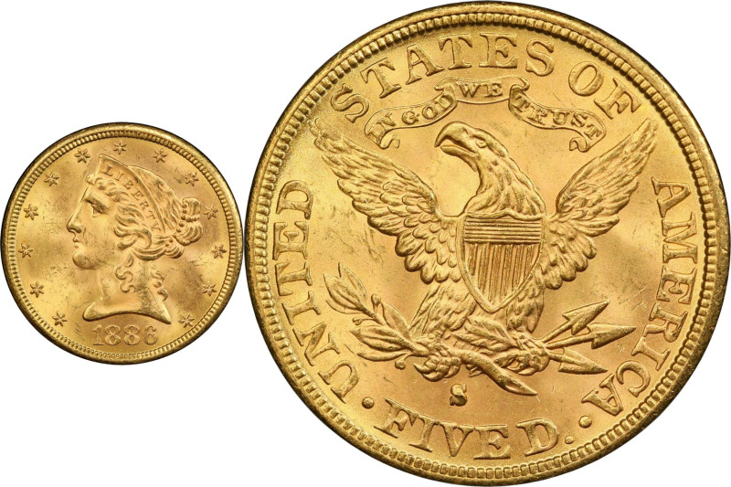 1886-S Liberty Head Half Eagle. MS-64 (PCGS). CAC.
Here is an above average sur...