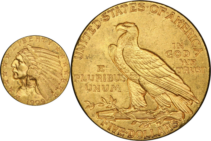 Condition Rarity 1909-S Half Eagle
1909-S Indian Half Eagle. MS-61 (PCGS).
Her...