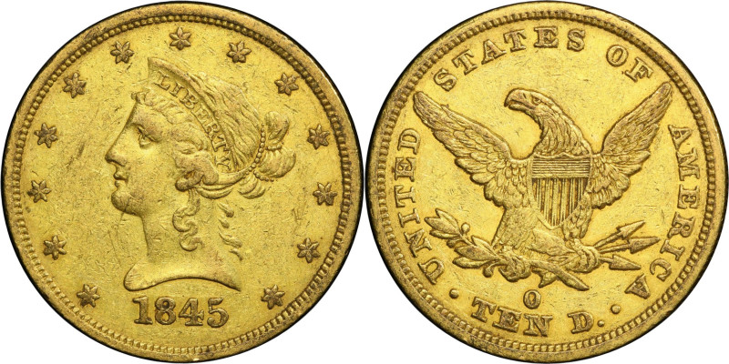 1845-O Liberty Head Eagle. Winter-6. Repunched Date. EF-45 (PCGS). CAC.
This lo...