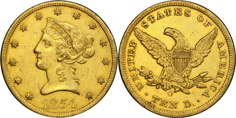 1854-O Liberty Head Eagle. Small Date. Winter-1, the only known dies. AU-53 (PCG...