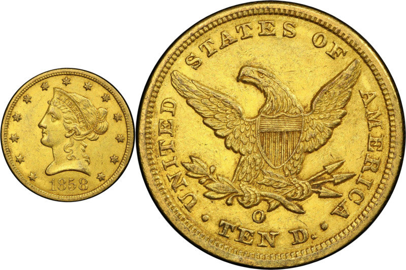 Exceptionally Nice 1858-O $10 Eagle
1858-O Liberty Head Eagle. Winter-1, the on...