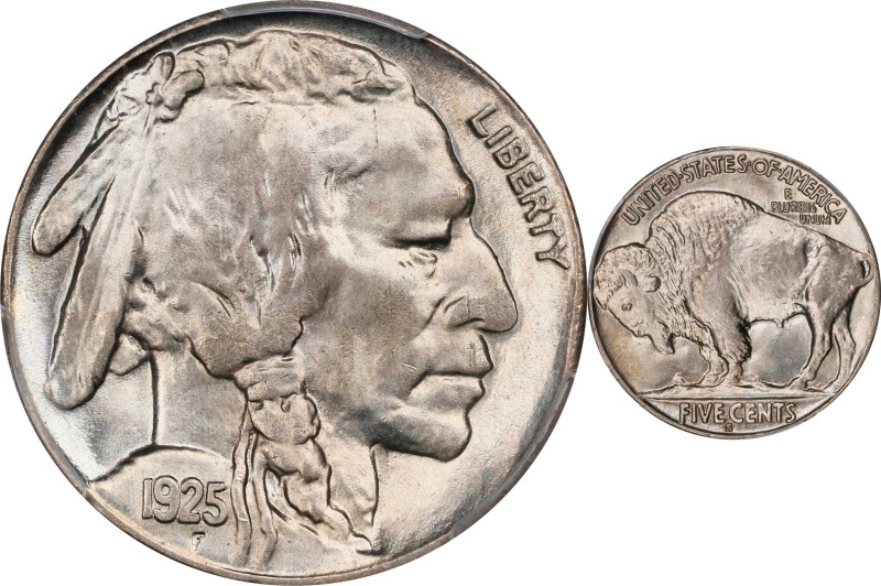 Remarkable 1925-S Buffalo Nickel
1925-S Buffalo Nickel. MS-65+ (PCGS).
Intense...