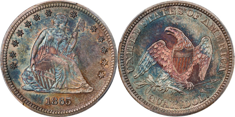 Upper-End Gem 1865 Quarter
From a Limited Circulation Strike Mintage
1865 Libe...