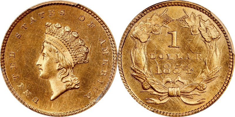 Remarkable Strike and Condition Rarity 1854 Type II Gold Dollar
Unique PL Desig...