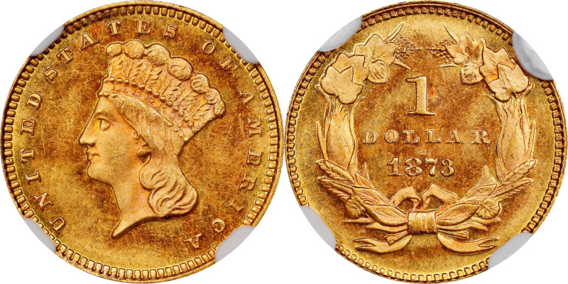 Awe-Inspiring 1873 Open 3 Gold Dollar
1873 Gold Dollar. Open 3. MS-67 (NGC).
A...