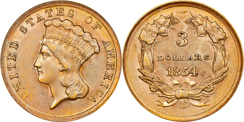 Stunning Near-Mint 1854-D $3 Gold
1854-D Three-Dollar Gold Piece. Winter 1-A, t...