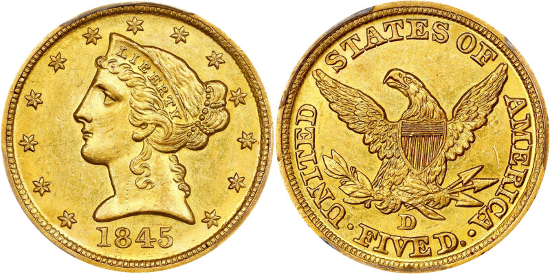 Sharp and Lustrous Uncirculated 1845-D Half Eagle
1845-D Liberty Head Half Eagl...