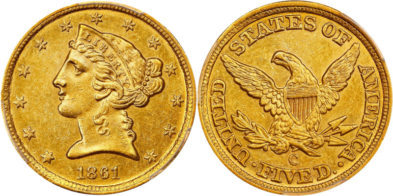 Important 1861-C Half Eagle
1861-C Liberty Head Half Eagle. Winter-1, the only ...