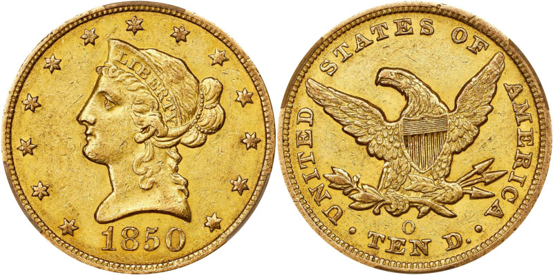 Exceptional 1850-O $10 Gold
1850-O Liberty Head Eagle. Winter-1. AU-58 (CACG). ...