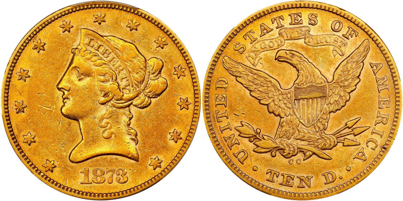 Significant 1873-CC Eagle
1873-CC Liberty Head Eagle. AU-53 (PCGS).
Here is a ...