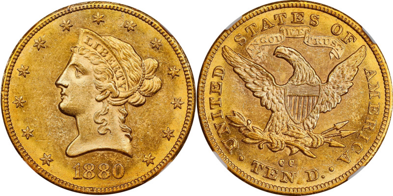 Exceedingly Rare Mint State 1880-CC Eagle
1880-CC Liberty Head Eagle. MS-61+ (N...