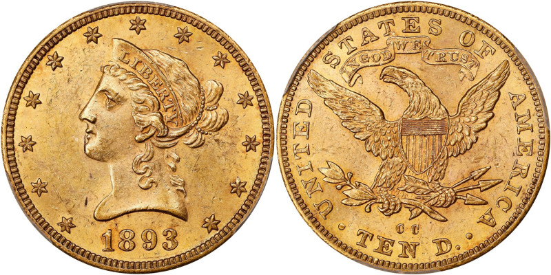 Historic Final Year 1893-CC $10 Gold
One of the Very Finest Certified
1893-CC ...