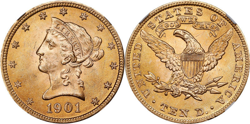 Exceptional 1901 Liberty Head $10
1901 Liberty Head Eagle. MS-67 (NGC).
One of...