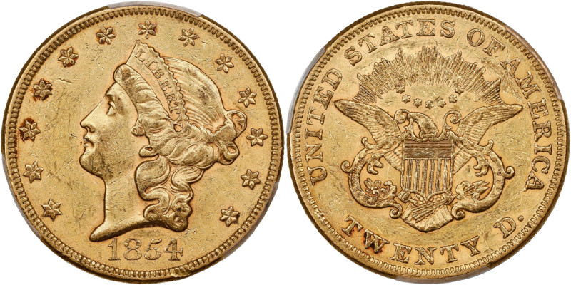 Remarkable Second 1854 Double Eagle
Rare Large Date Logotype
1854 Liberty Head...