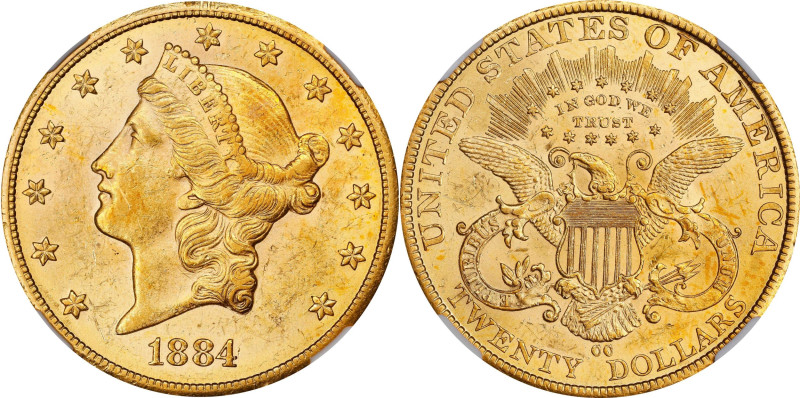 Vividly Lustrous 1884 Carson City $20
1884-CC Liberty Head Double Eagle. MS-62 ...