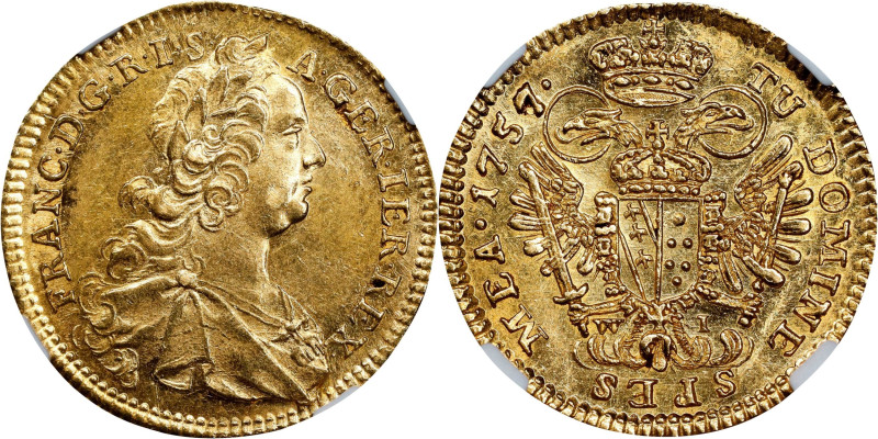 AUSTRIA. Holy Roman Empire. Ducat, 1757-WI. Vienna Mint. Franz I. NGC MS-60.
Fr...