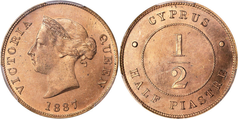 CYPRUS. 1/2 Piastre, 1887. London Mint. Victoria. PCGS MS-64 Red.
KM-2; Prid-58...