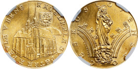 CZECHOSLOVAKIA. Gold Medallic Ducat, 1973. Kremnica Mint. NGC MS-66.
Fr-Unlisted; KM-Unlisted. Weight: 3.4 gms. Commemorating the Cathedral of St. Pe...