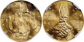 CZECHOSLOVAKIA. Gold Medallic Ducat, ND (1974). Kremnica Mint. NGC MS-66.
Fr-Unlisted; KM-Unlisted; Novotny-Unlisted. Mintage: 150. Castles and Palac...