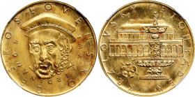 CZECHOSLOVAKIA. Queen Anne's Summer Palace Gold Medal, ND (1978). NGC MS-64.
Diameter: 38mm. Weight: 17.8 gms. Obverse: Bust of Ferdinand I; Reverse:...