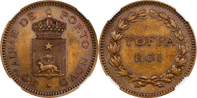 DAHOMEY. Kingdom of Porto Novo. 10 Centimes, ND (1892-93). Paris Mint. Toffa I. NGC MS-63 Brown.
KM-Unlisted; Lec-3. An interesting West African patt...