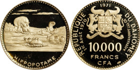 DAHOMEY. 10000 Francs, 1971. Arezzo (Numismatica Italiana) Mint. PCGS PROOF-69 Deep Cameo.
Fr-2; KM-8. Mintage: 479. AGW: 1.0286 oz. Celebrating the ...