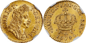 DENMARK. 1/2 Ducat, 1694. Copenhagen Mint; mm: Heart. Christian V. NGC MS-62.
Fr-162; KM-437; Hede-44. Surpassed in the NGC census by a mere two exam...