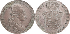 DENMARK. 32 Skilling, 1775. Copenhagen Mint. Christian VII. NGC AU Details--Cleaned.
KM-627; Sieg-14.2; Hede-26B. Bust facing right variety. A RARE t...