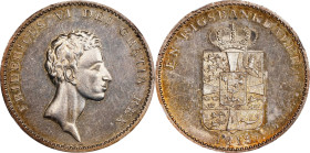 DENMARK. Rigsbankdaler, 1813. Altona Mint. Frederik VI. NGC MS-61.
KM-683.2; Hede-24B. Surpassed in the NGC census by a mere one example, this gliste...